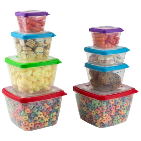 Home Basics 16 Piece Nesting Plastic Food Storage Container Set with MultiColor SnapOn Lids SC45717